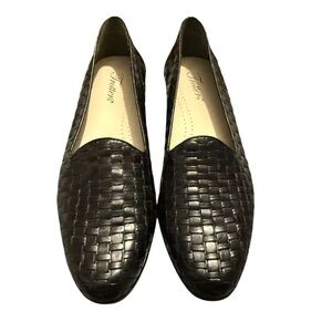 Trotters Womens Shoes Sz 8 1/2 S  Black Weave Woven Leather Loafer Flats Liz